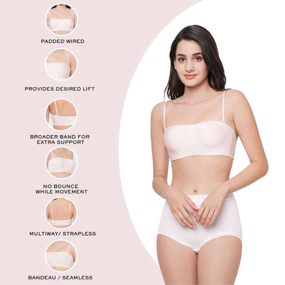 Basic Mold Padded Wired Half Cup Strapless Bandeau T-Shirt Bra - Light Pink
