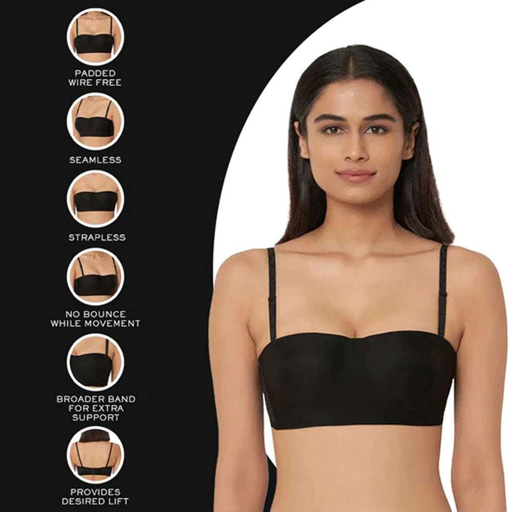 Basic Mold Padded Non Wired Half Cup Strapless T Shirt Bra - Black