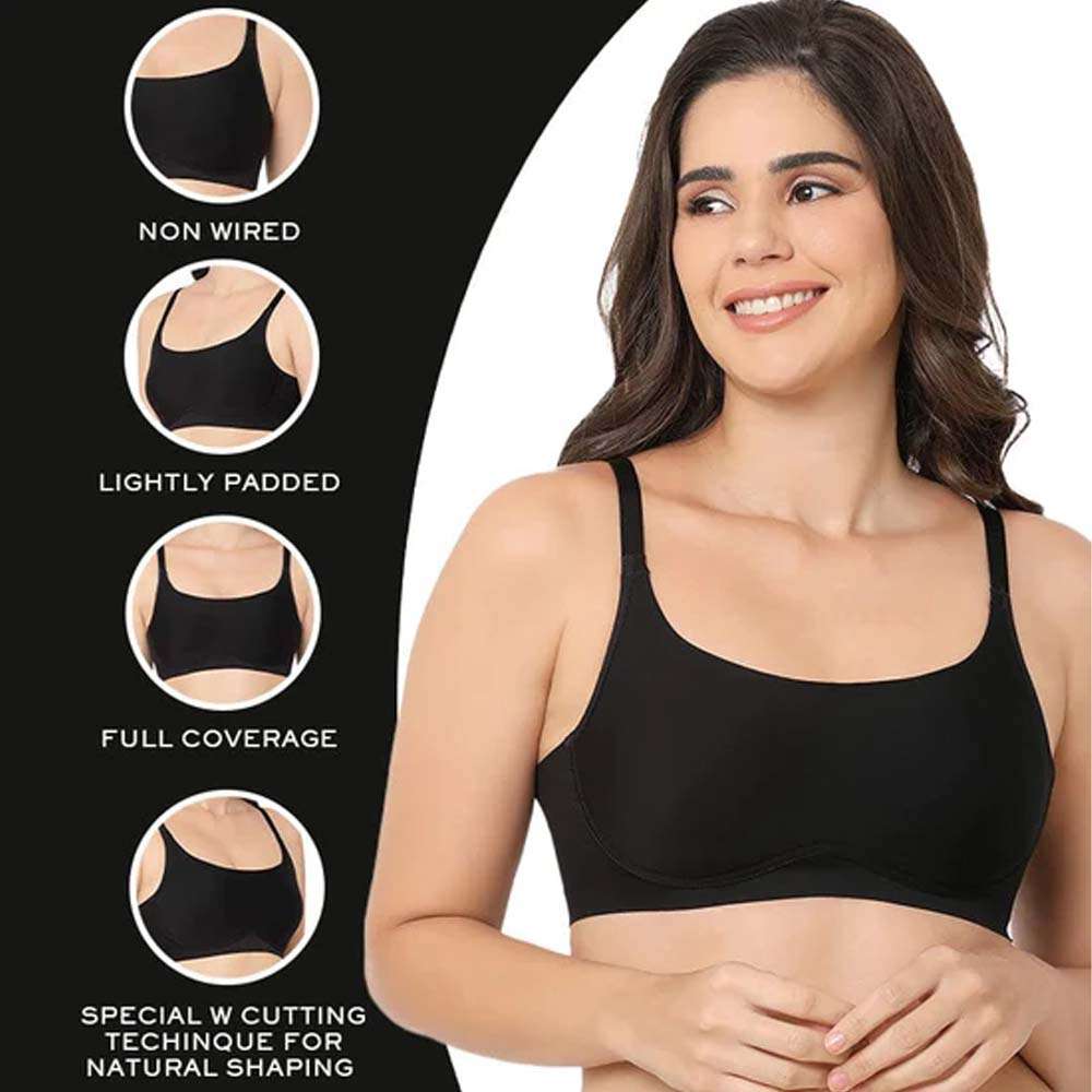 New Normal Padded Non-wired Full Cup Everyday Wear Full coverage T-Shirt Bra - Black