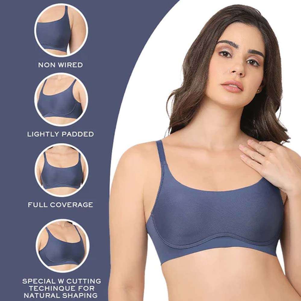 New Normal Padded Non-wired  Full Cup Everyday Wear Full coverage T-Shirt Bra - Blue