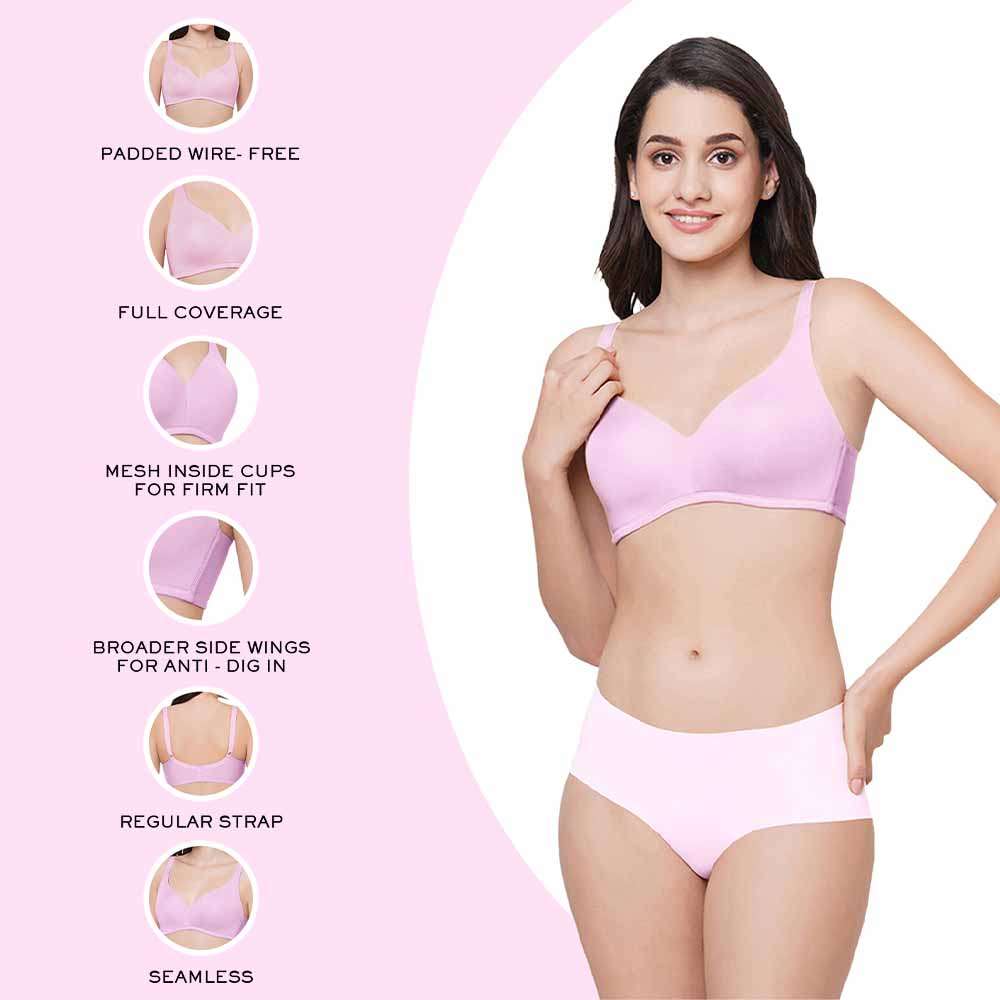 Basic Mold Padded Non Wired Full Coverage Everyday T-Shirt Bra - Pink
