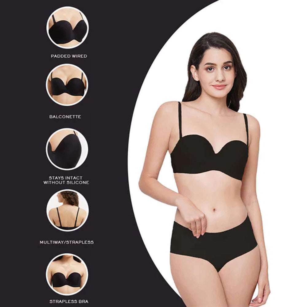 Basic Mold Padded Wired Half Cup Strapless T Shirt Bra-Black