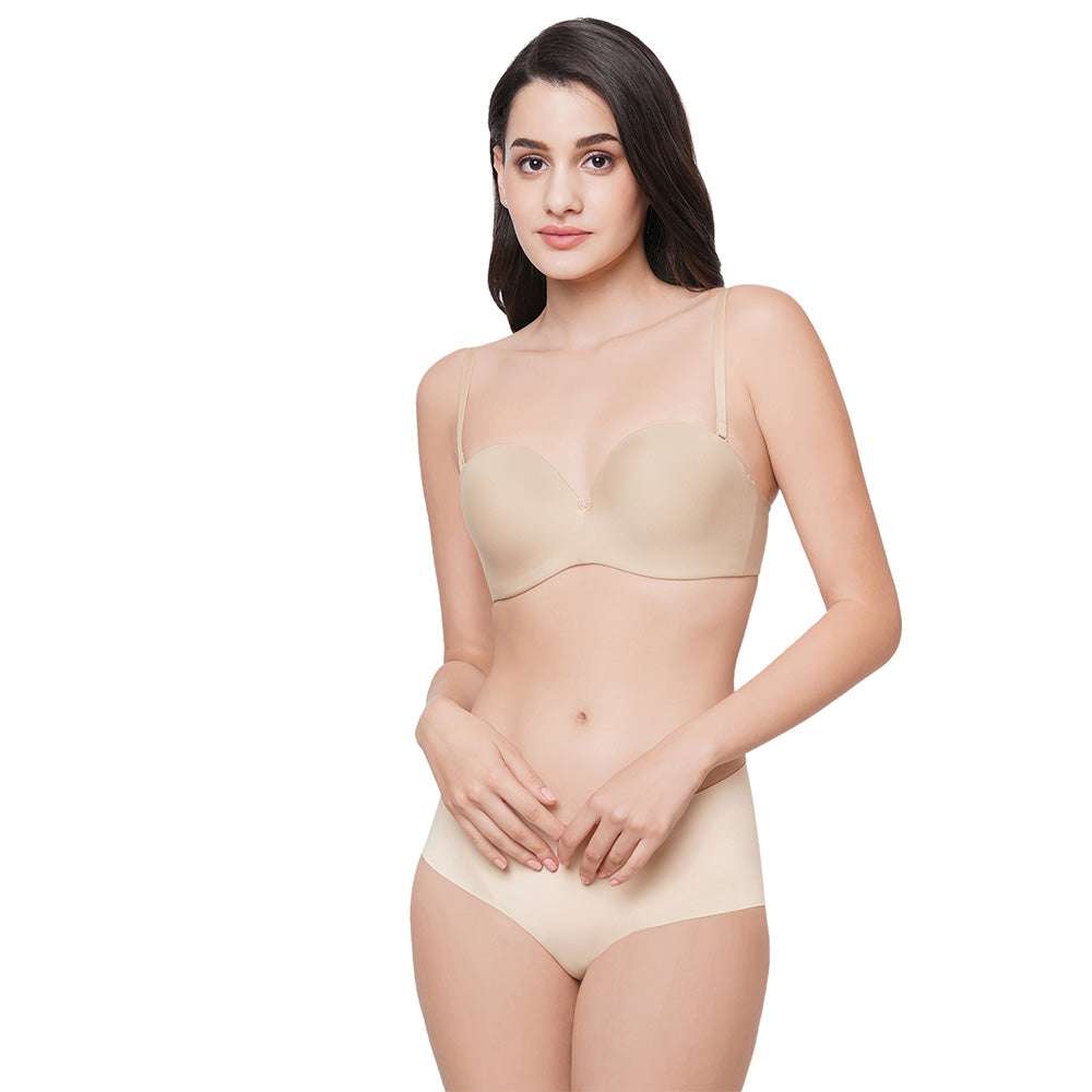 Basic Mold Padded Wired  Half Cup Everyday Wear Strapless Multiway Bra - Beige