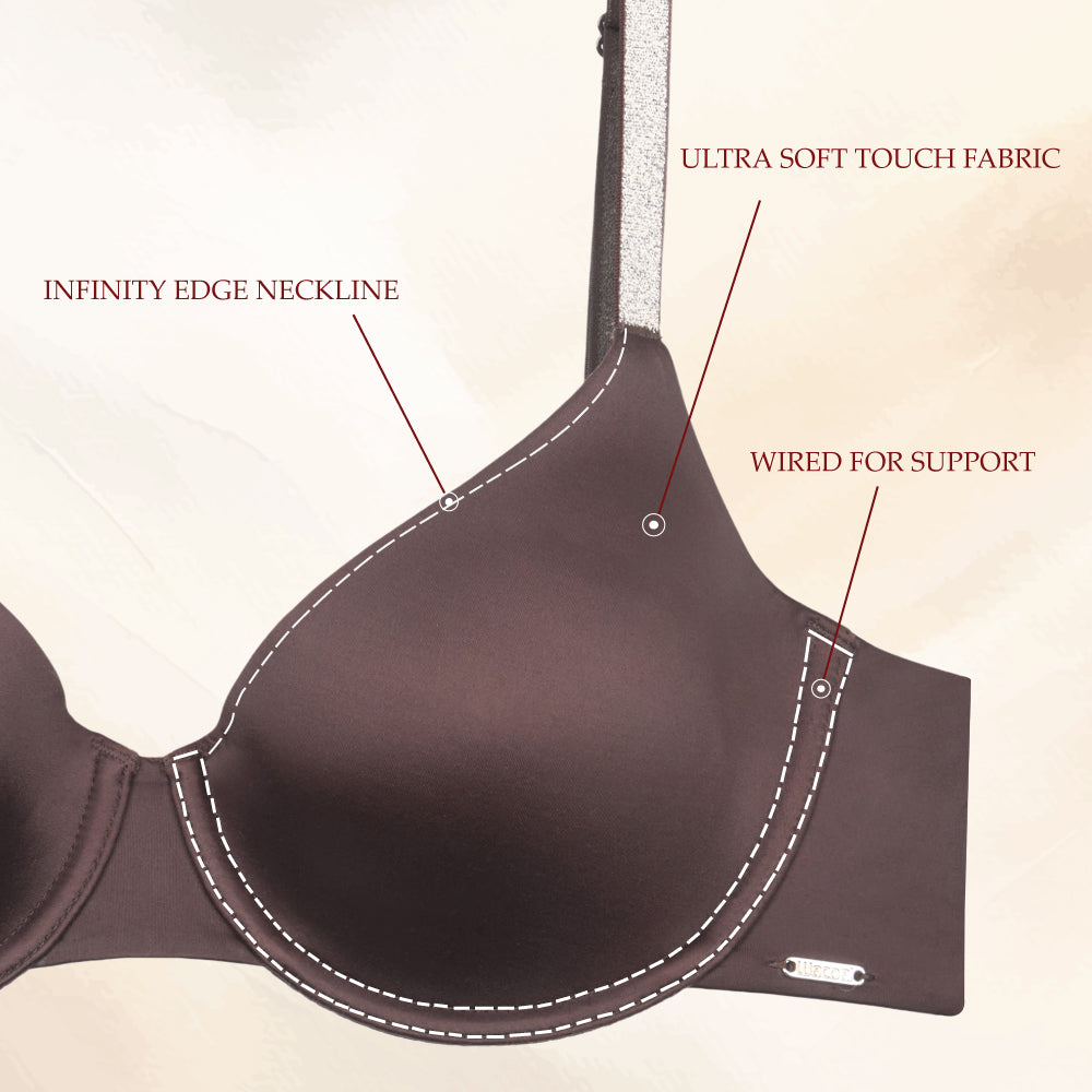 Wacoal Women’s Stellar Padded Wired 3/4th Cup Shimmer Straps  Party Wear T-shirt Bra-Brown