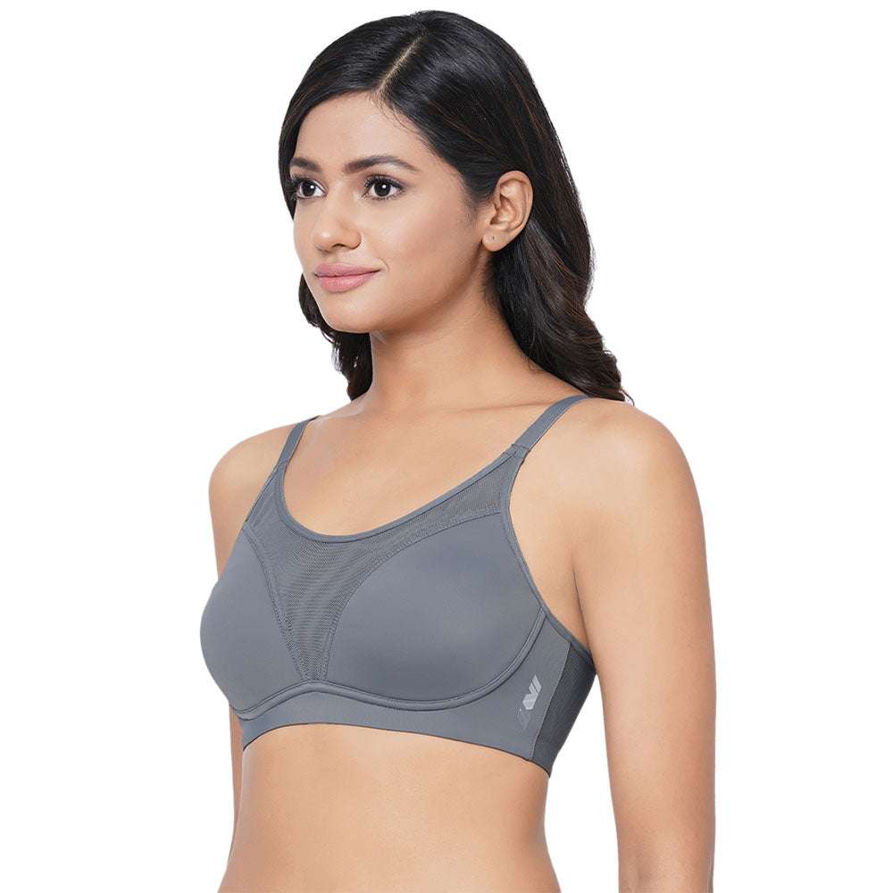 Asean Sports Padded Non-Wired Full Coverage Full Support High Intensity Sports Bra - Grey
