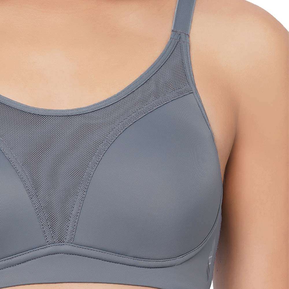 Asean Sports Padded Non-Wired Full Coverage Full Support High Intensity Sports Bra - Grey
