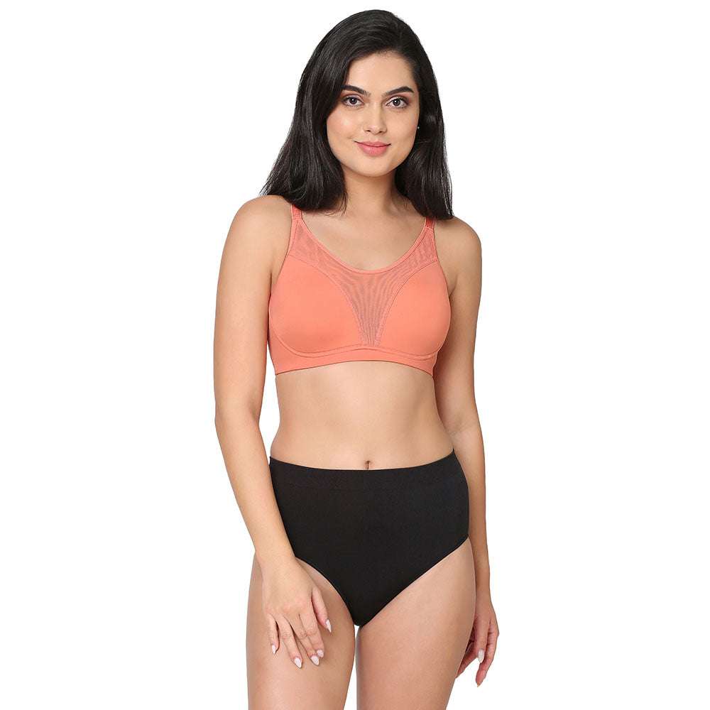 Asean Sports Padded Non-Wired Full Coverage Full Support High Intensity Sports Bra - Orange