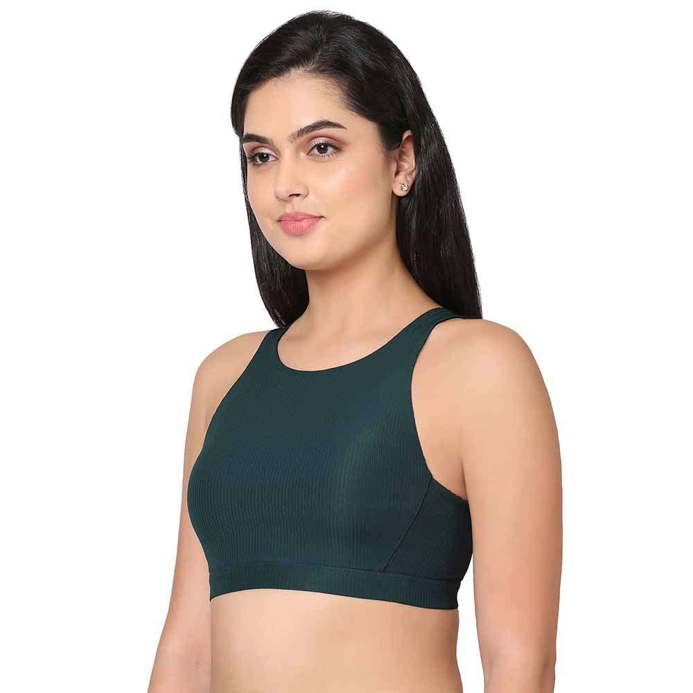 Sports Lover Padded Non-wired High Neck Medium Intensity Full coverage Sports Bra - Green