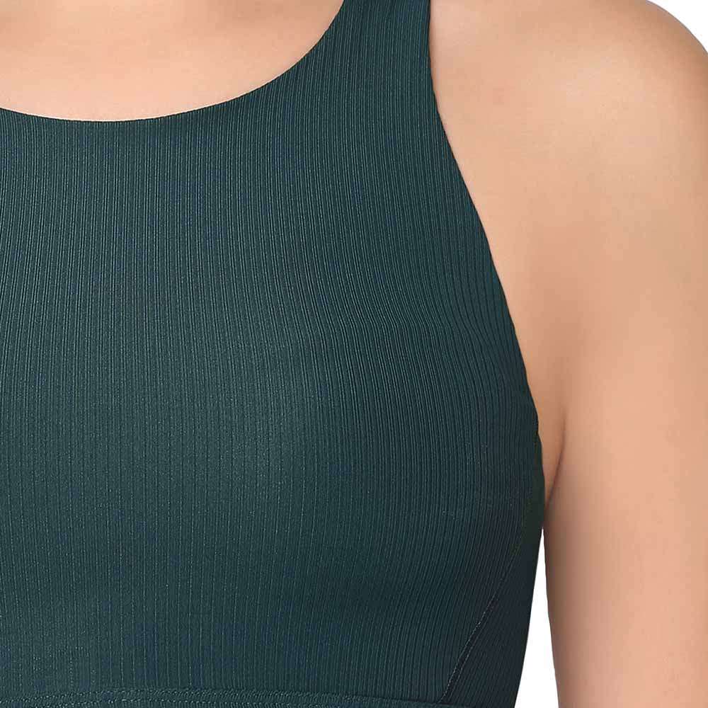Sports Lover Padded Non-wired High Neck Medium Intensity Full coverage Sports Bra - Green