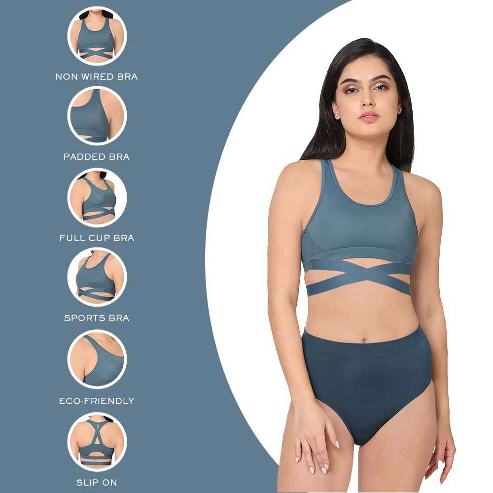 Sports Lover Padded Non-wired Strappy Medium Intensity Full coverage Sports  Bra - Grey
