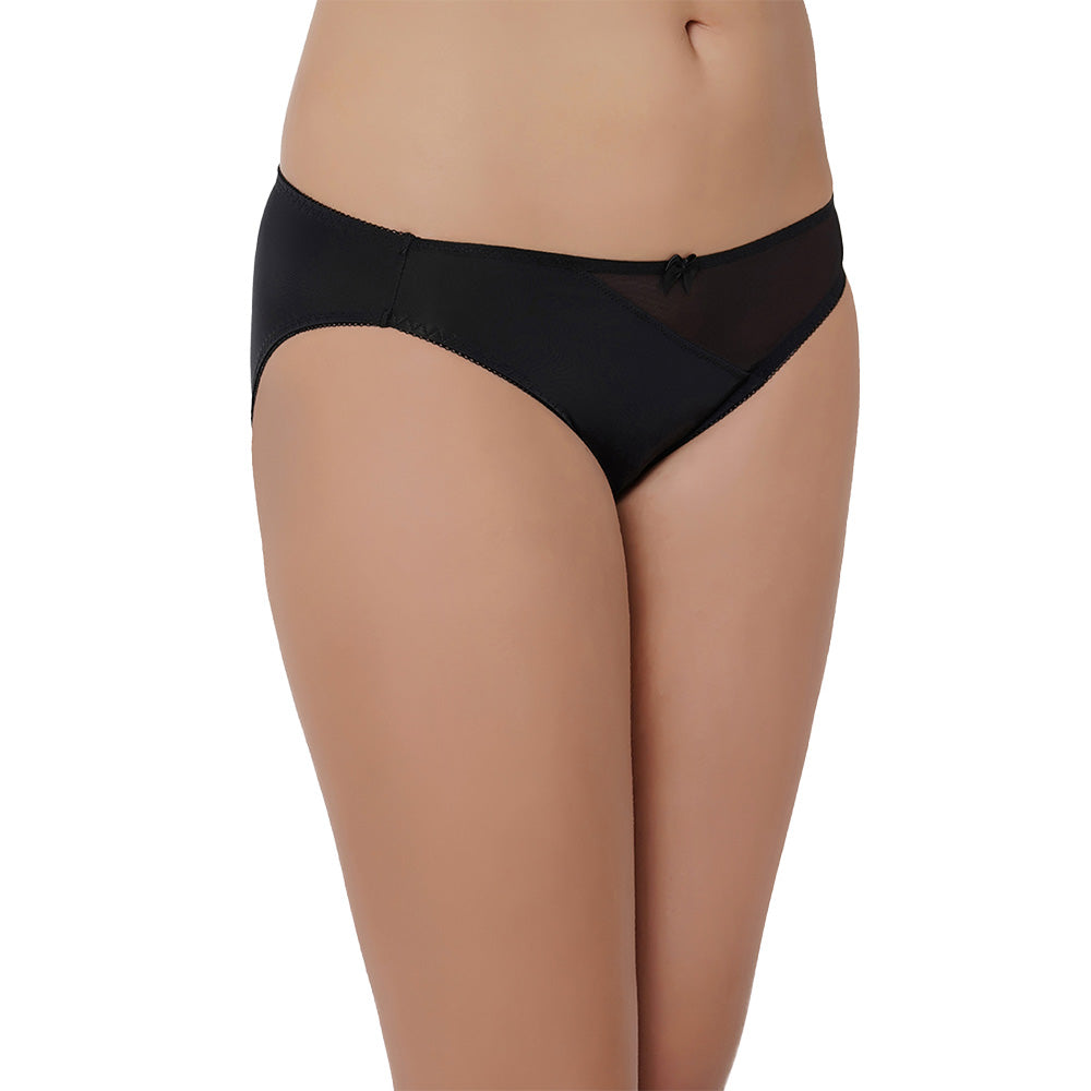 Plunge Low Waist Medium Coverage Everyday Wear Bikini Panty - Black