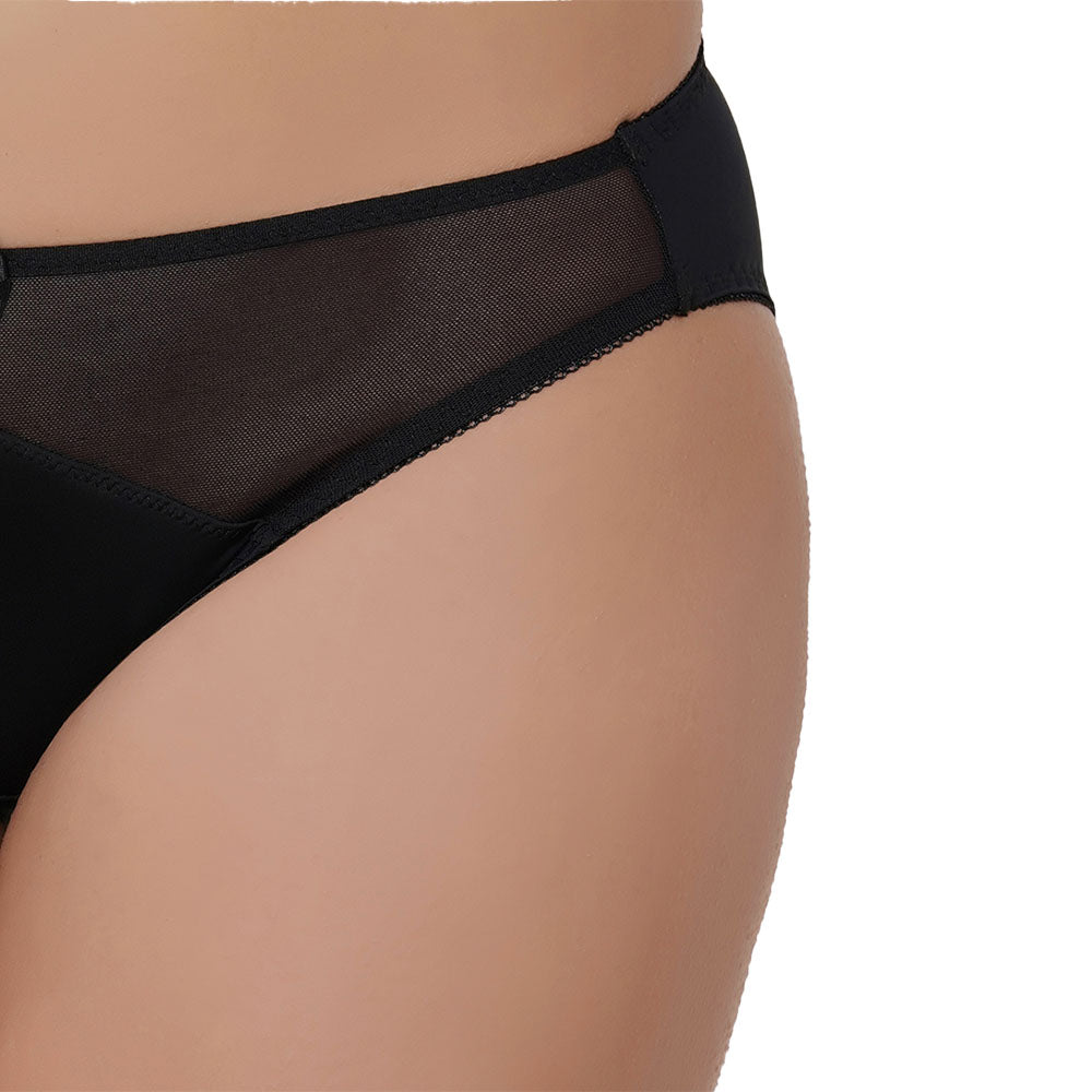 Plunge Low Waist Medium Coverage Everyday Wear Bikini Panty - Black