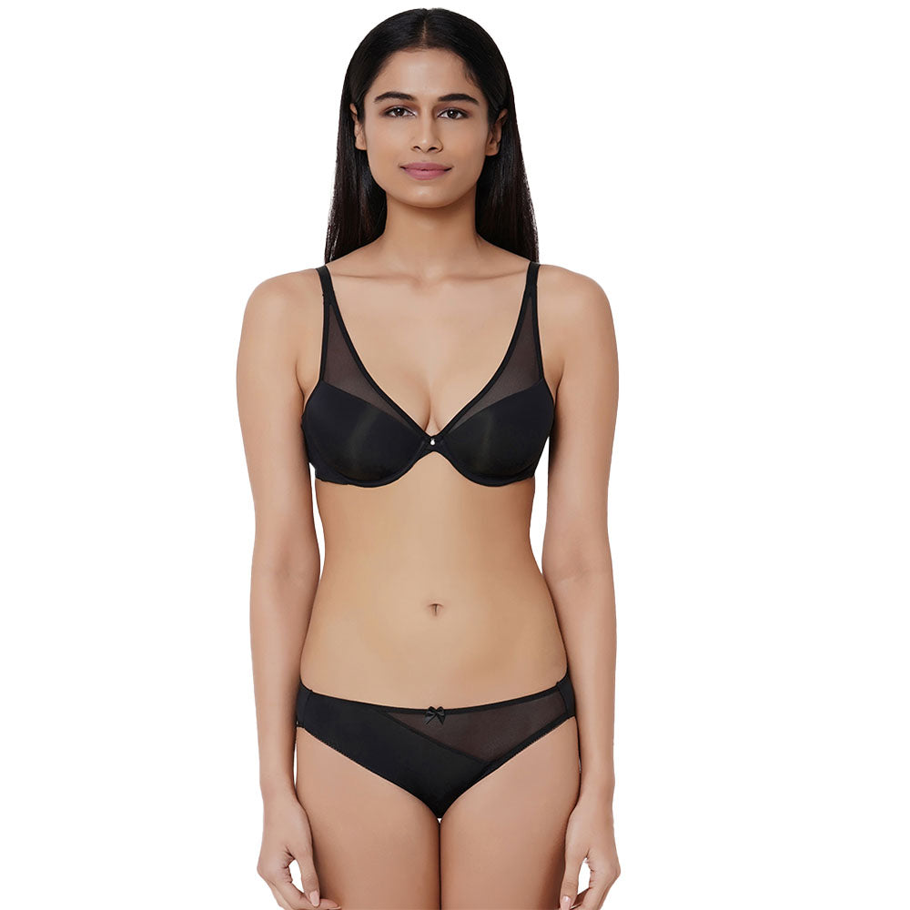 Plunge Low Waist Medium Coverage Everyday Wear Bikini Panty - Black