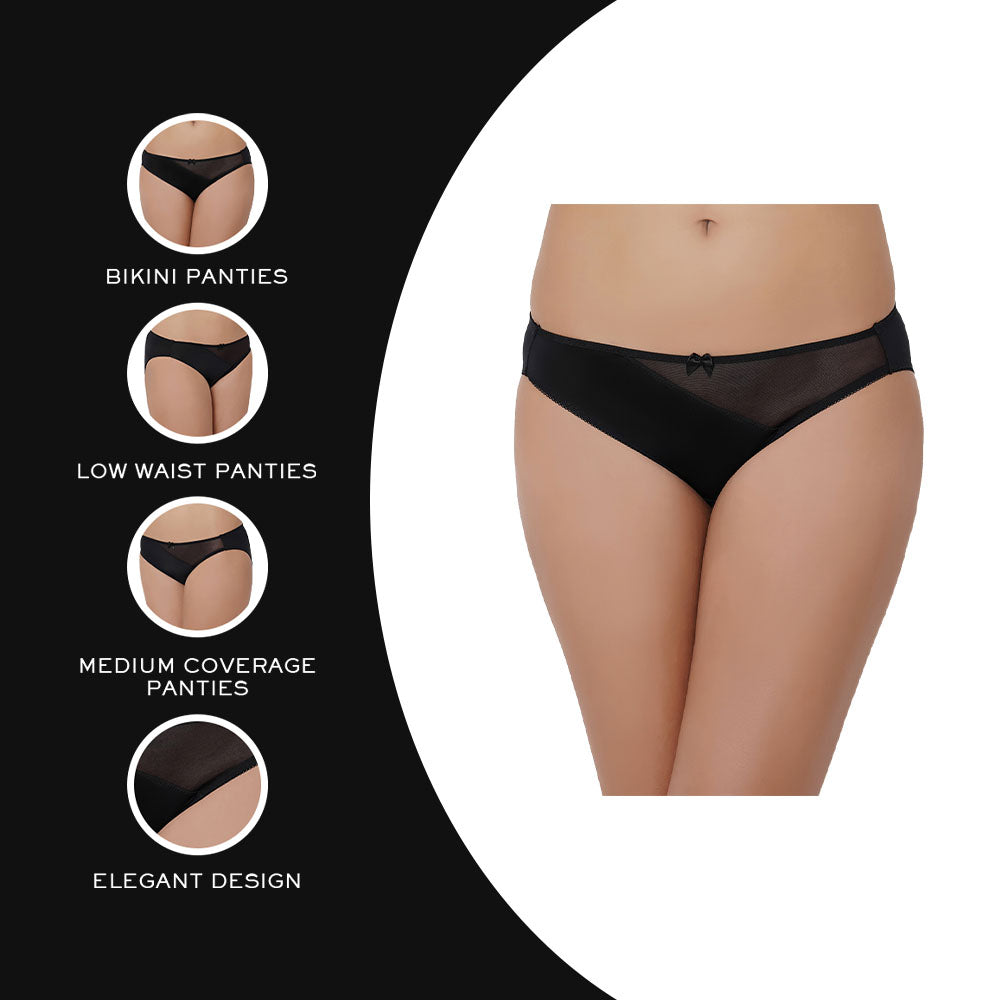 Plunge Low Waist Medium Coverage Everyday Wear Bikini Panty - Black