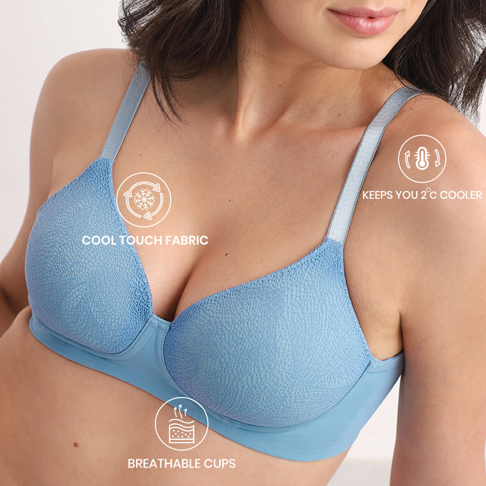 Cool Comfort Padded Non-wired 3/4th Cup Everyday Wear T-shirt Bra -Blue