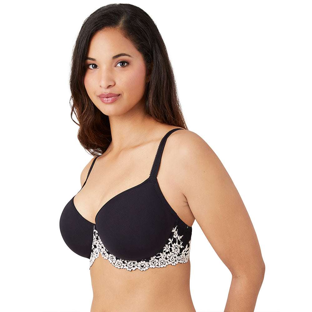 Embrace Lace Contour Padded Wired 3/4th Cup Everyday Wear Medium coverage T-Shirt Bra - Black