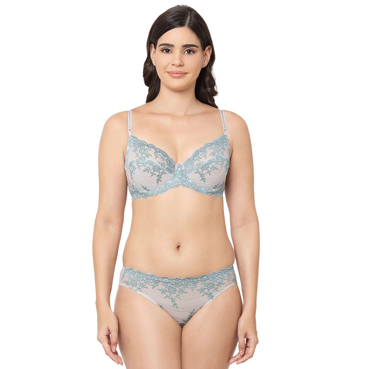 Buy Embrace Lace Non Padded Wired 3/4th Cup Bridal Wear Medium coverage  Fashion Bra - Grey Online
