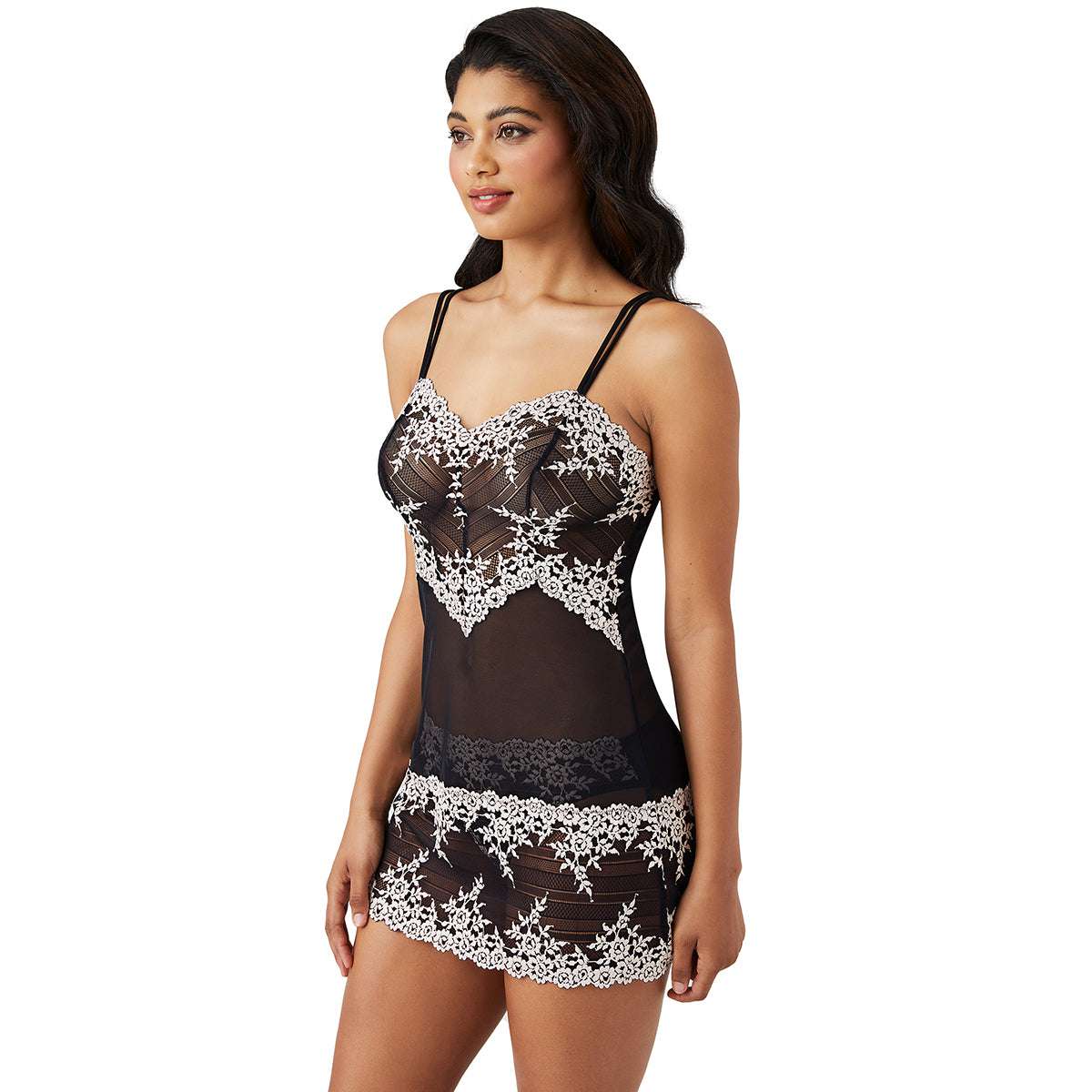 Embrace Lace  Non Padded  Non Wired Bridal Wear Short Lace Babydoll Chemise - Black