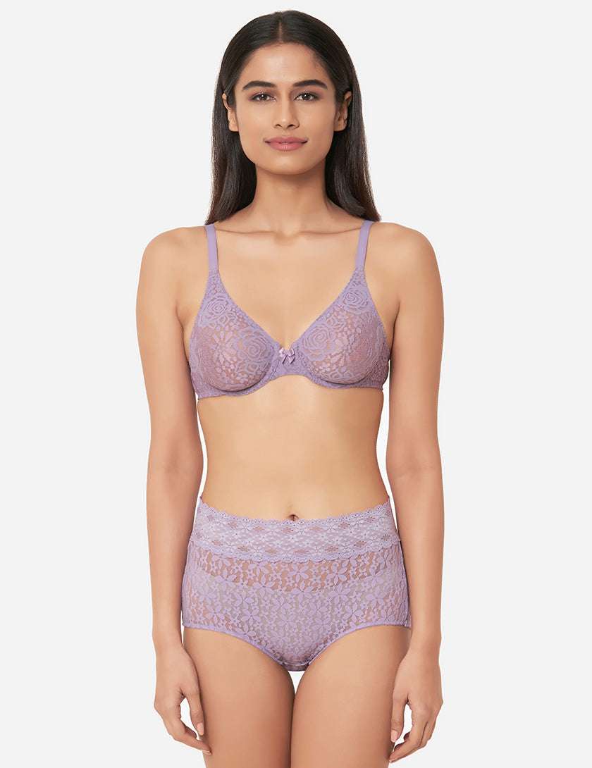Buy Halo Lace Non-Padded Wired Full Cup Lace Everyday Comfort Bra -  Lavender Online