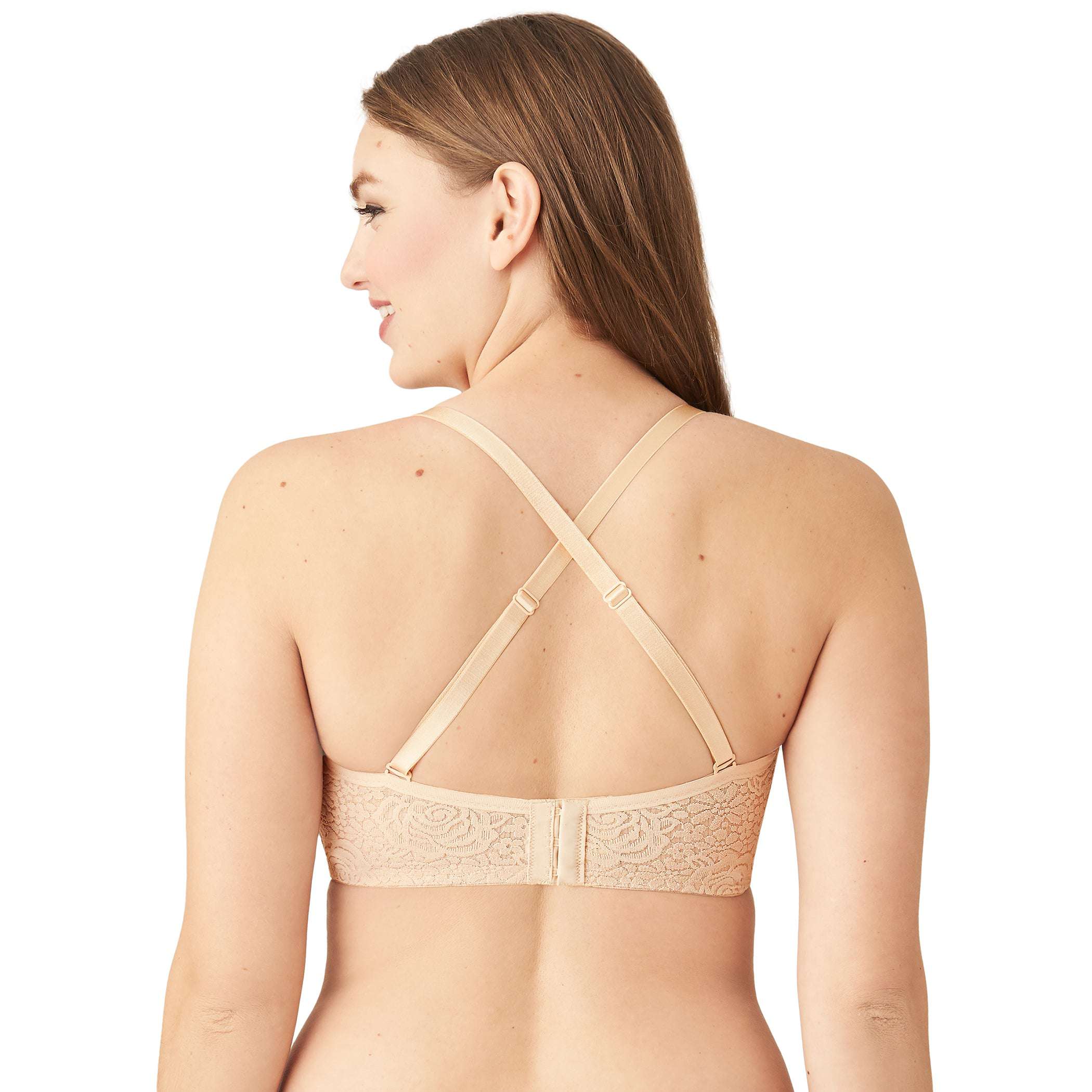 Halo Lace Non Padded Wired Half Cup Bridal Wear Plus Size Strapless Lace Bra - Beige