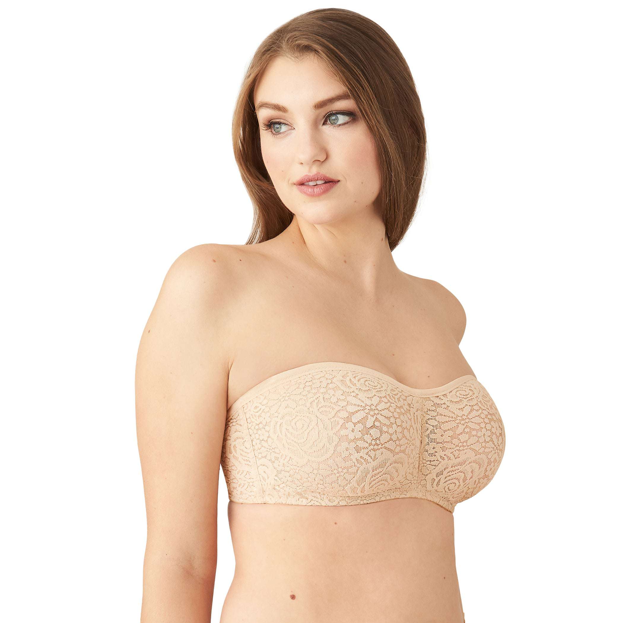Halo Lace Non Padded Wired Half Cup Bridal Wear Plus Size Strapless Lace Bra - Beige
