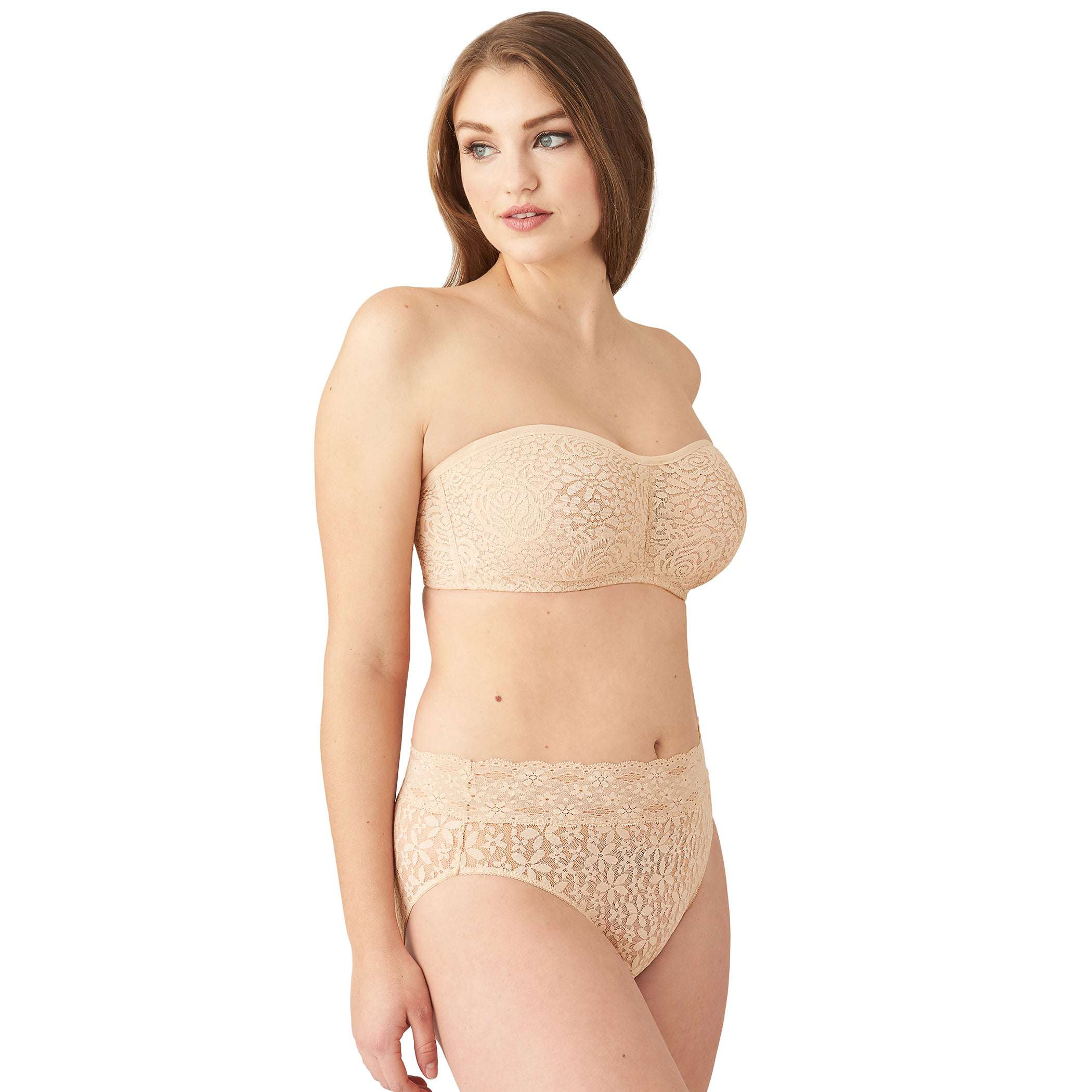 Halo Lace Non Padded Wired Half Cup Bridal Wear Plus Size Strapless Lace Bra - Beige