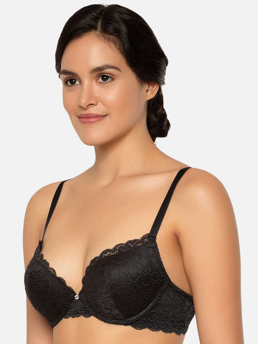 Buy Plush Desire Padded Wired 3/4Th Cup Lacy Push-Up Bra - Black