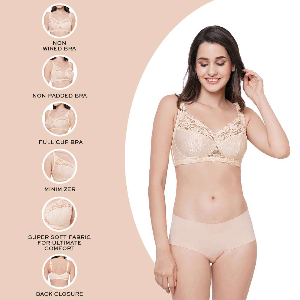 Buy Charming Illusion Non-Padded Non-Wired Full Coverage Minimizer Plus  Size Bra - Beige Online