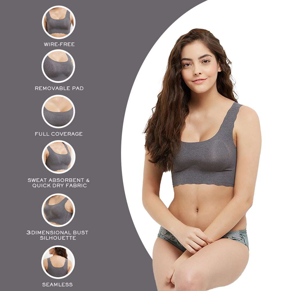 Gococi Padded Non Wired Full Coverage Seamless T-Shirt Bra - Grey