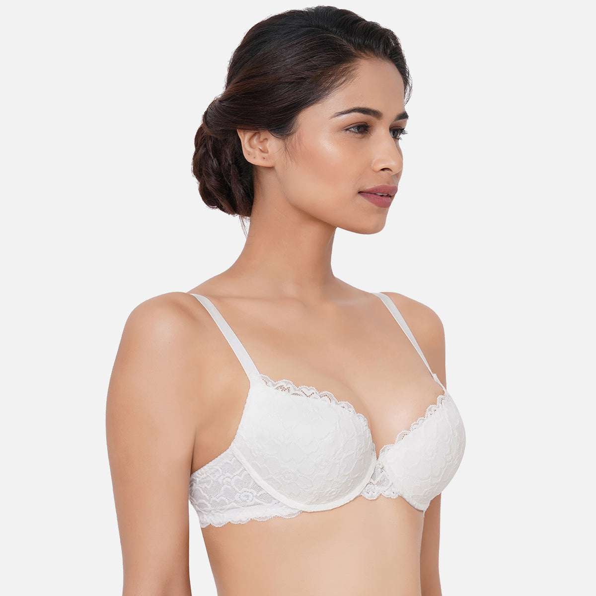 Buy Plush Desire Push-Up Padded Wired 3/4th Cup Lacy Bra - White Online
