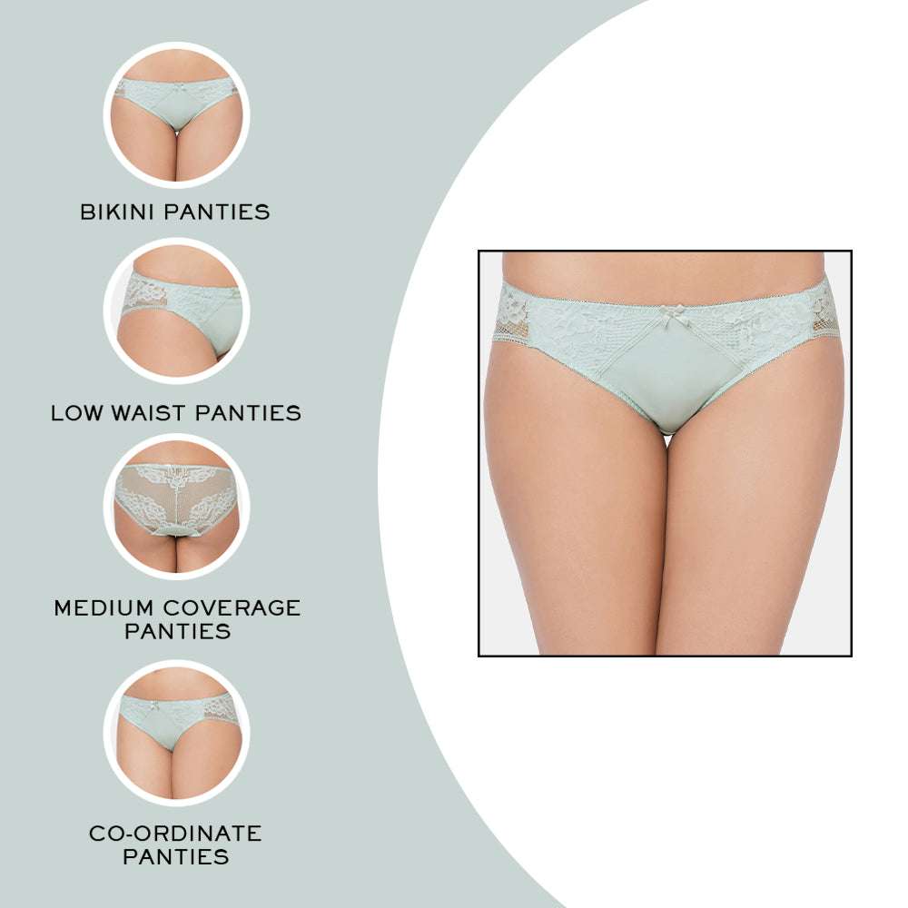 Evy Low Waist Medium Coverage Bridal Wear Lace Bikini Panty - Mint Green