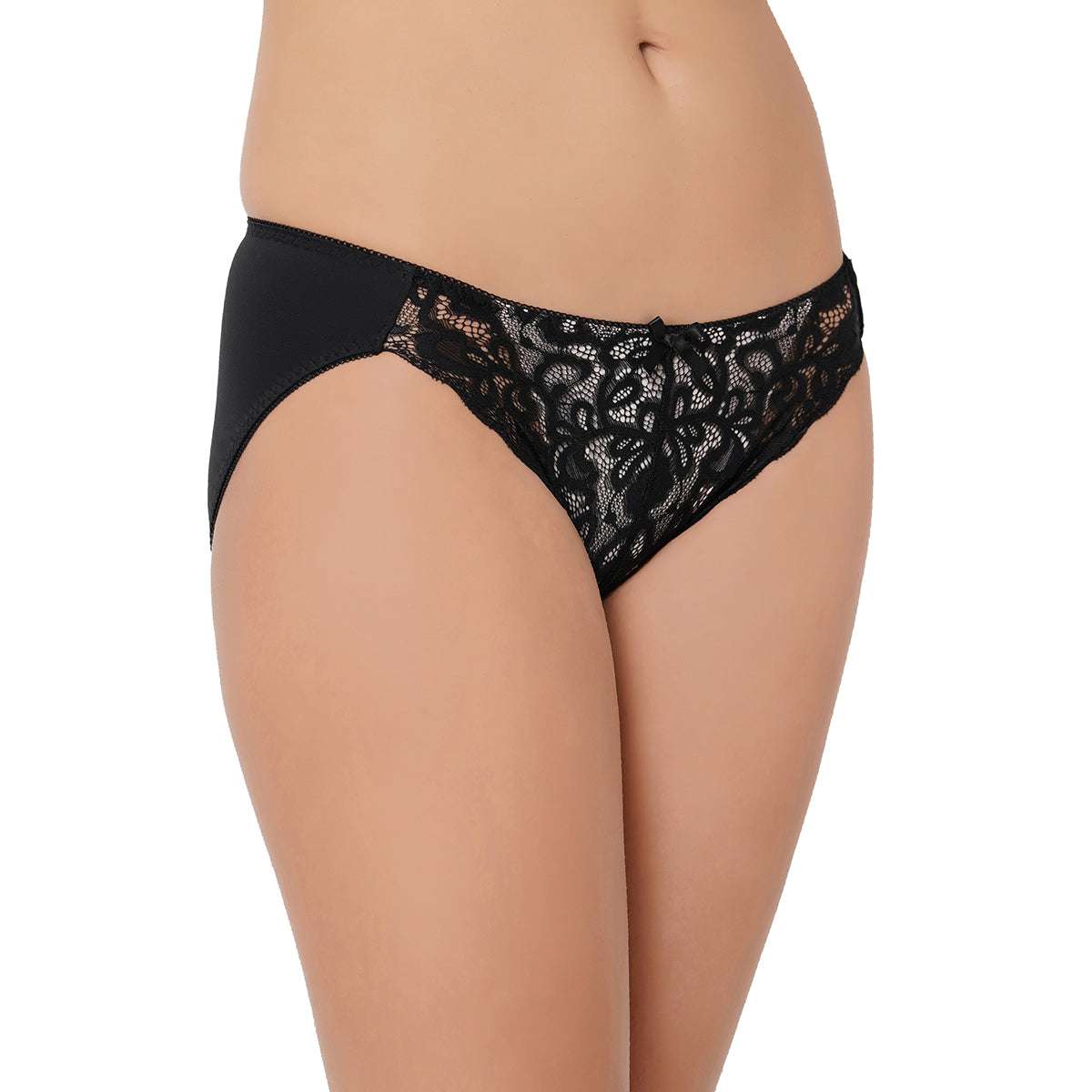 Mystique Low Waist Medium Coverage Lacy Bikini Panty - Black