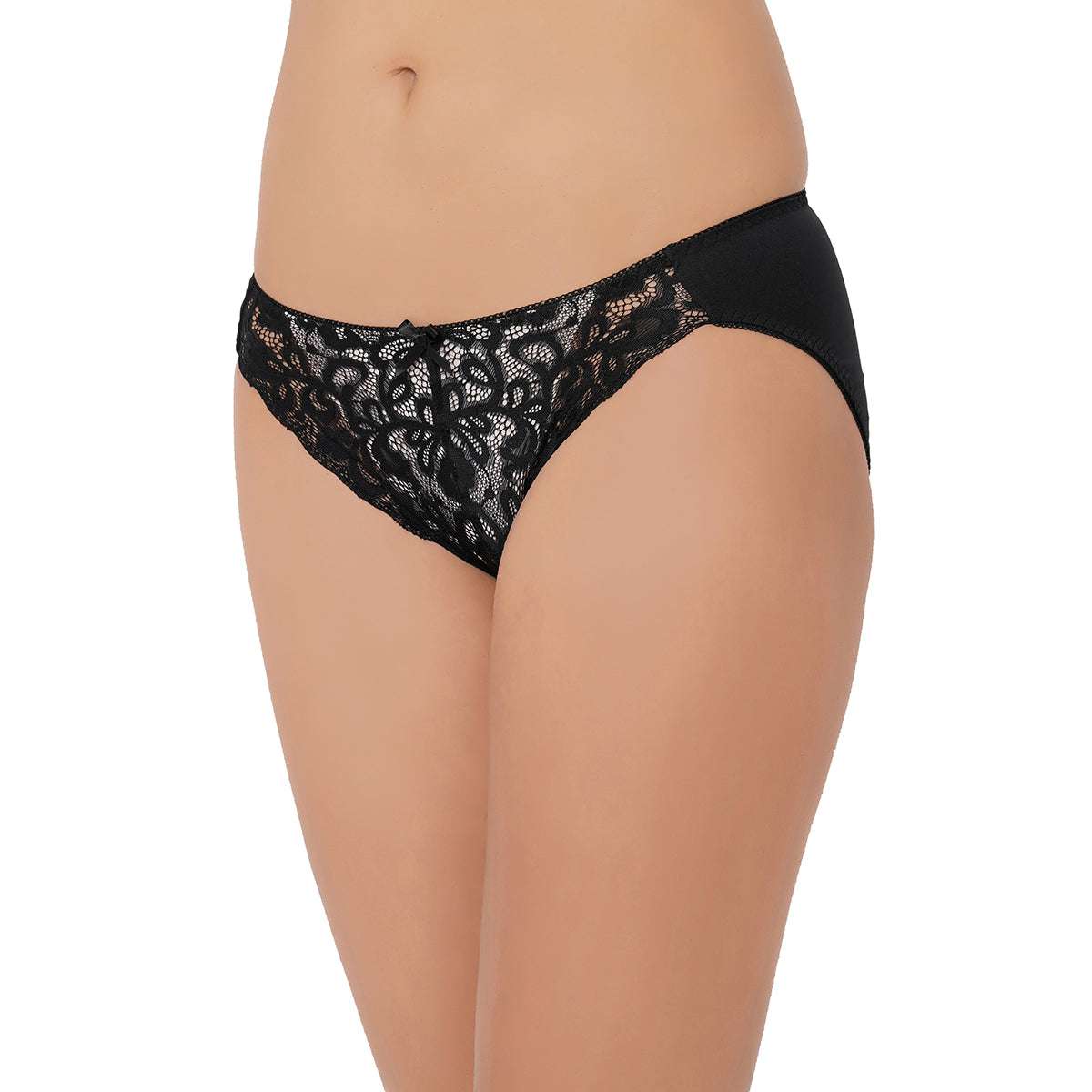 Mystique Low Waist Medium Coverage Lacy Bikini Panty - Black