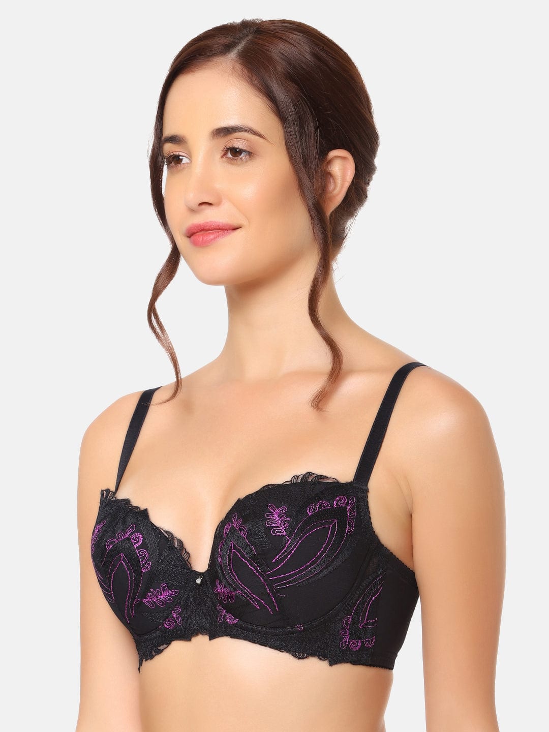 Buy Vogue Padded Wired 3/4Th Cup Lace Fashion Bra Black Online