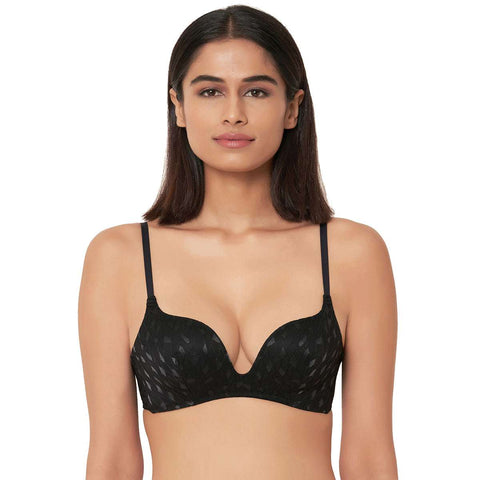 Buy Zephyr Padded Non-Wired 3/4Th Cup Push-Up Plunge Bra - Black Online