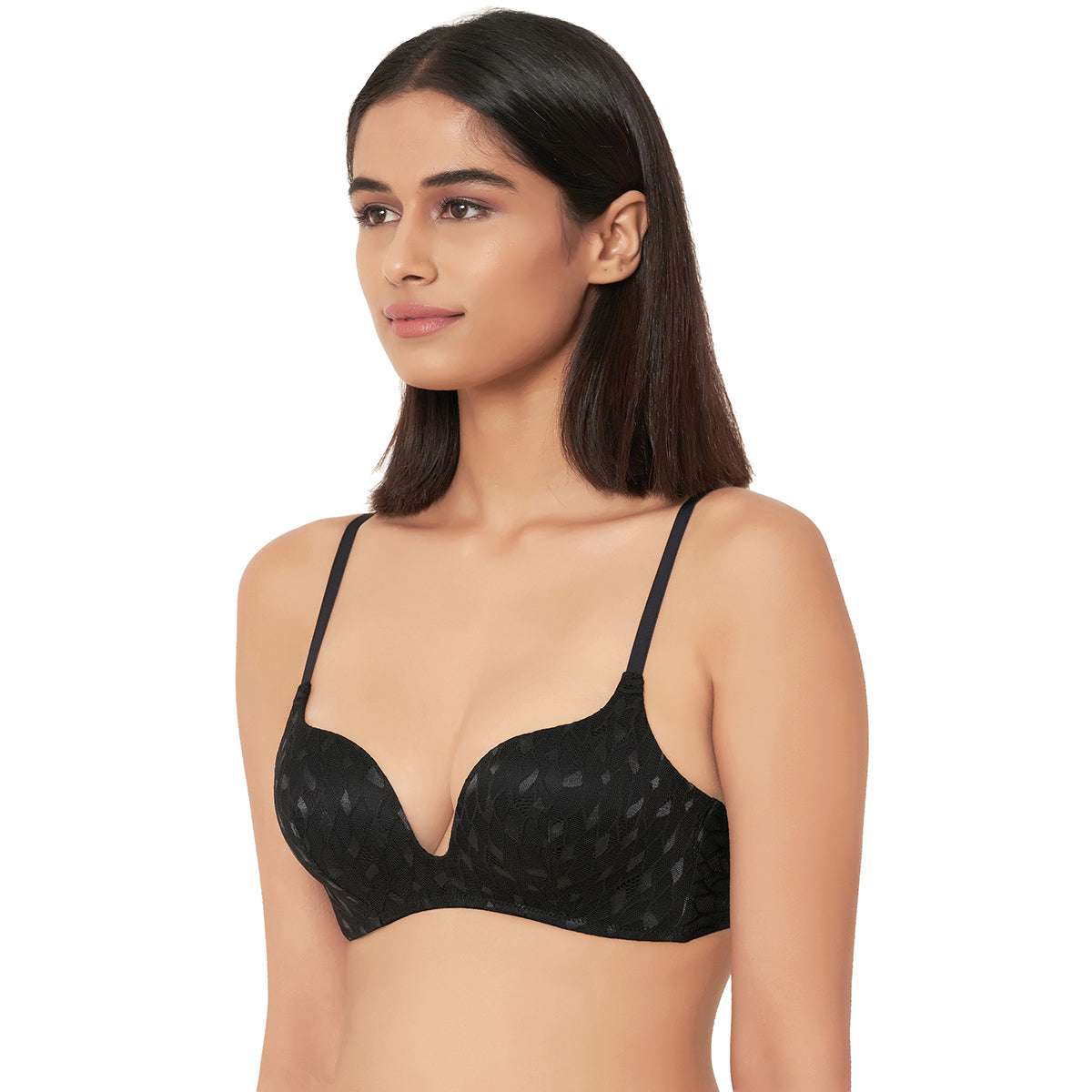 Buy Zephyr Padded Non-Wired 3/4Th Cup Push-Up Plunge Bra - Black