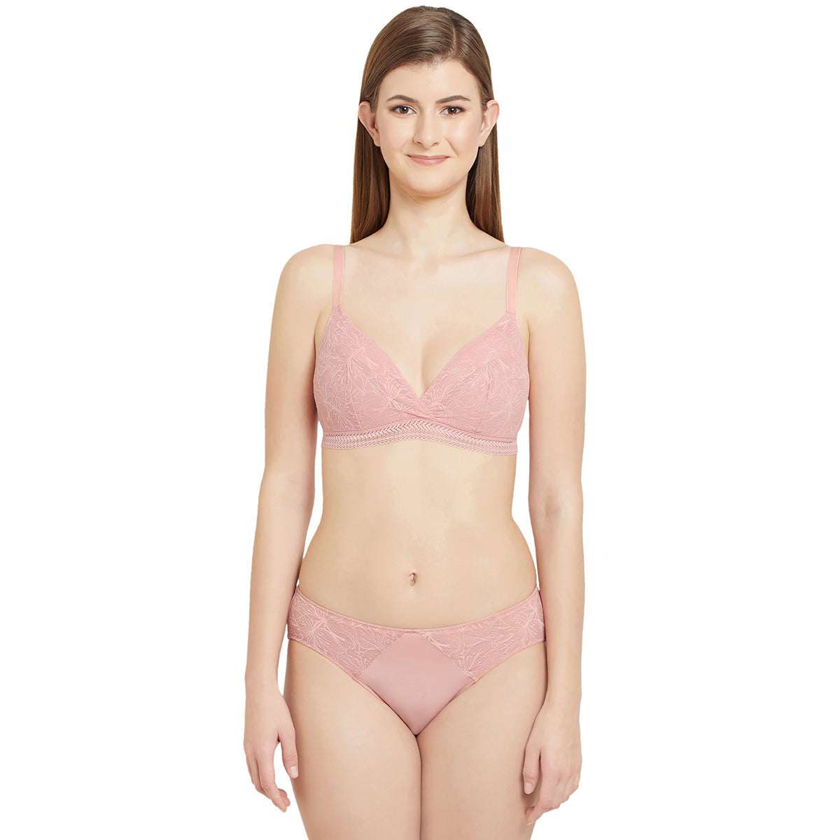 Lilia Padded Non-Wired 3/4Th Cup Lace Fashion Bra-Pink
