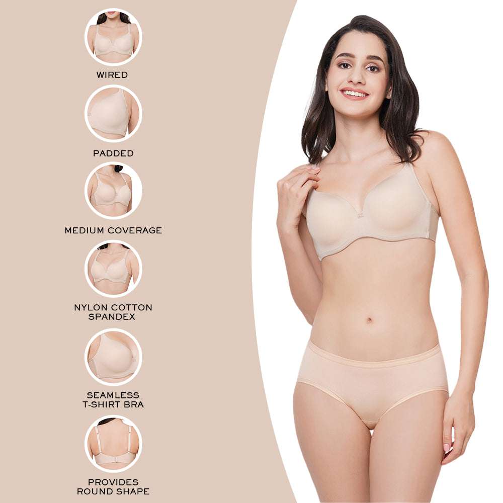 Basic Mold Wired Padded Solid 3/4 Cup Coverage Bra - Beige