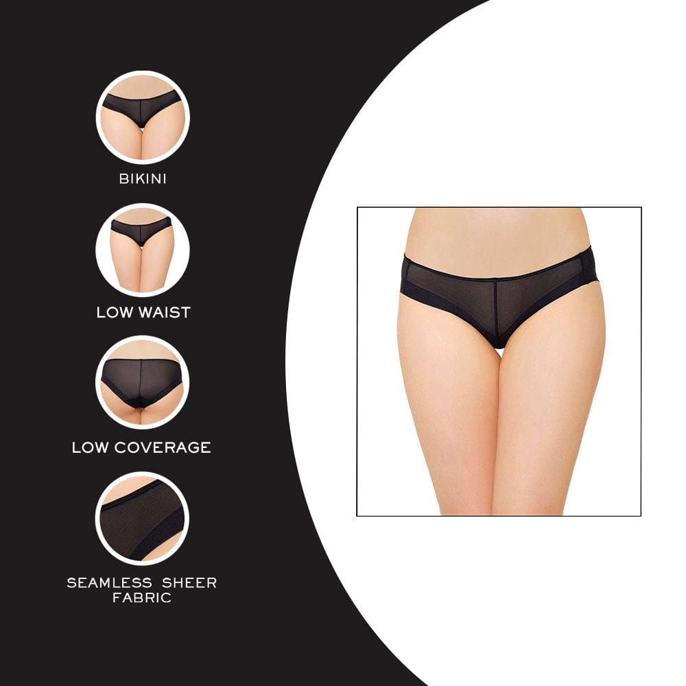 Feel Free Sheer Low Waist  Low Coverage Everyday Wear Bikini Panty - Black